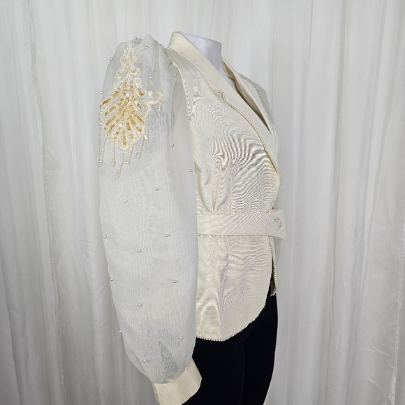 Vintage Nomi Rubinstein ivory puff sheer sleeve embellished jacket medium - Picture 7 of 16